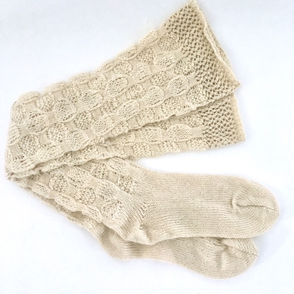 Cream Boot Stockings/Socks Open Knit Pattern - Picture 2 of 5